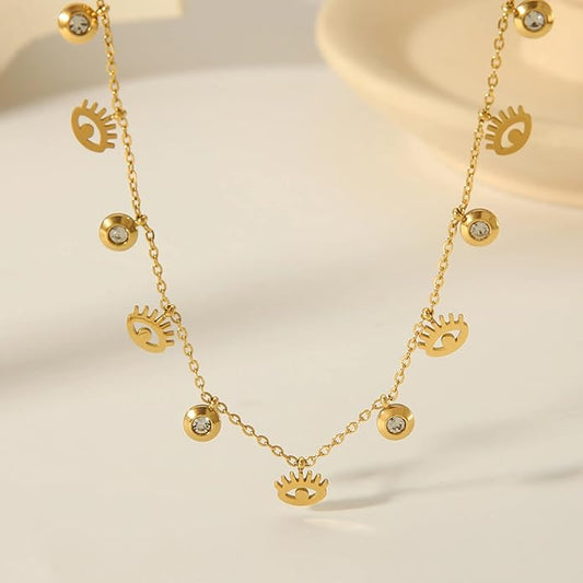 Halo Eye Charm Necklace | 18K Gold Plated